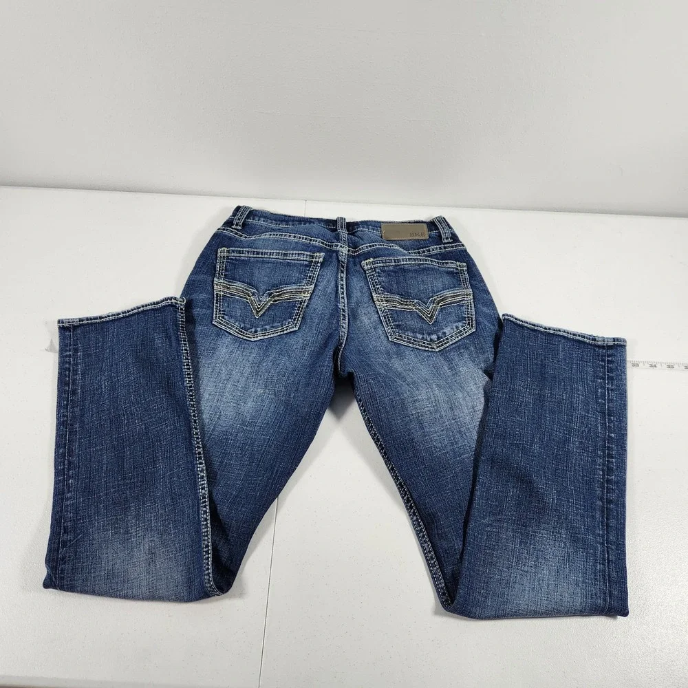BKE Alec Mens Straight Leg Jeans 30x32 Blue Medium Wash Contrast Stitch Denim